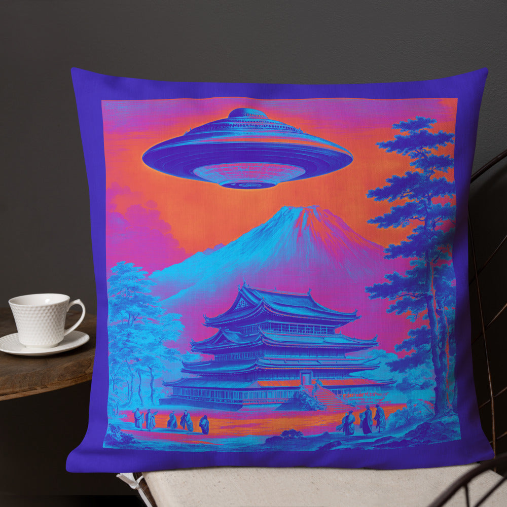Temple UFO Psychedelic design by Kirsten Blackburn on premium pillow 22x22