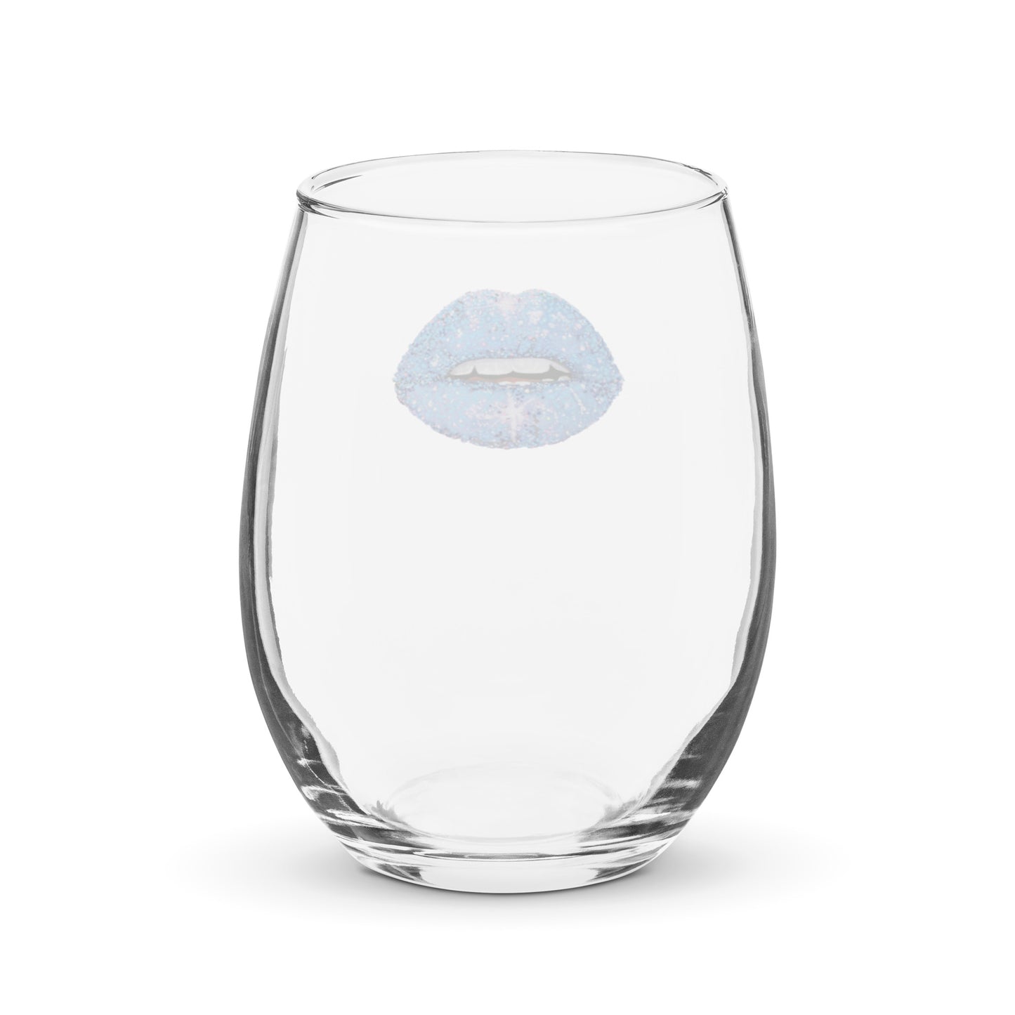 Blue glitter lips design by Kirsten Blackburn on stemless wine glass
