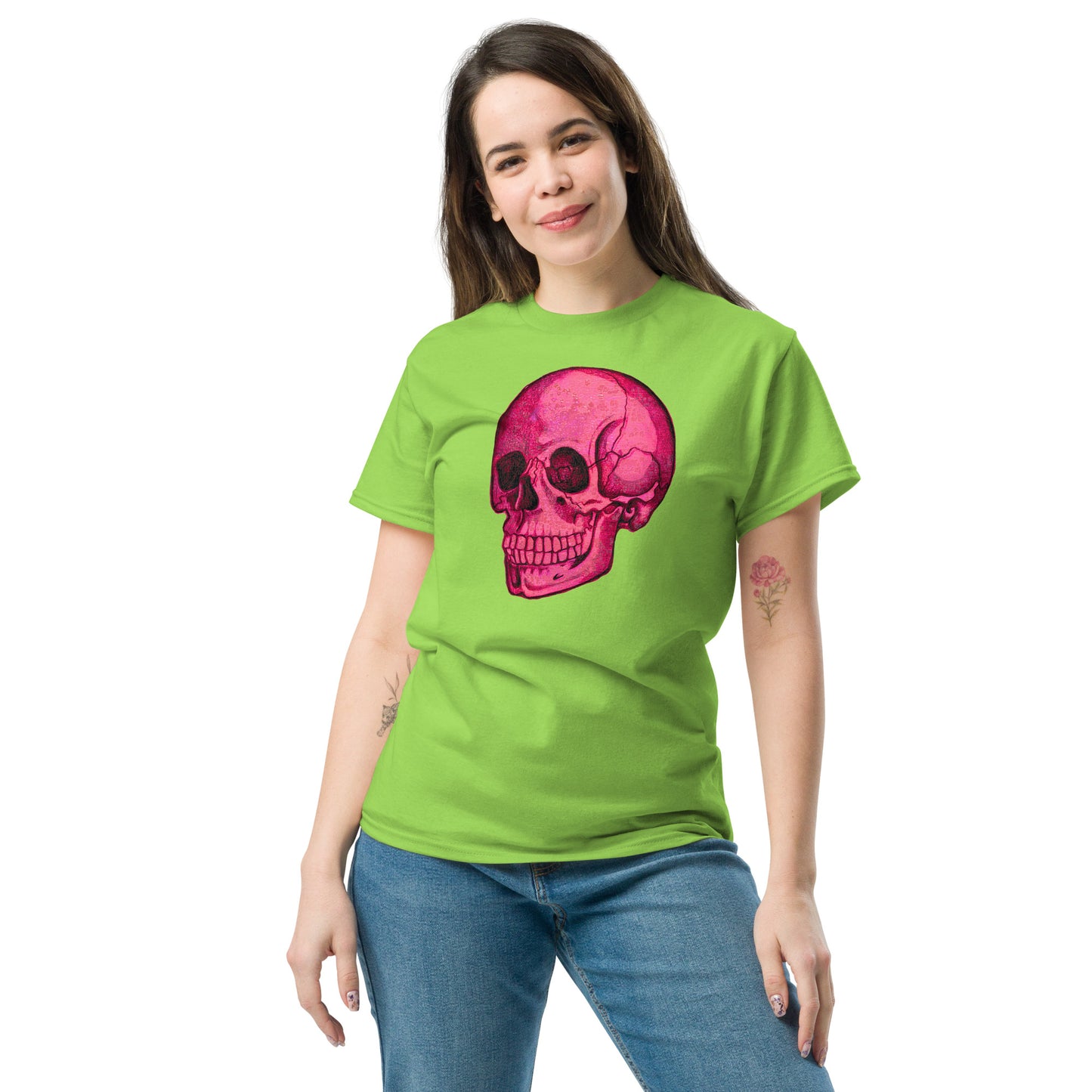 Pink Skull design by Kirsten Blackburn on unisex classic tee