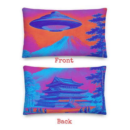 Temple UFO Psychedelic design by Kirsten Blackburn on premium pillow 12x20