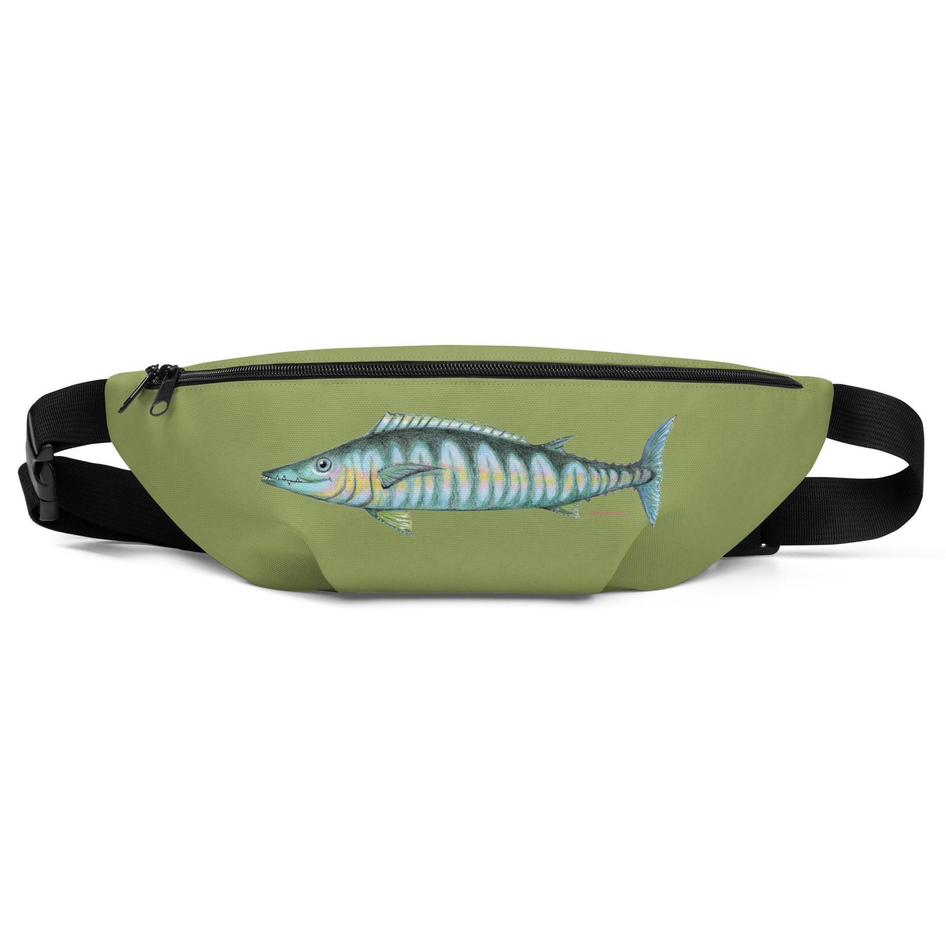Wahoo ocean design by Kirsten Blackburn on green fanny pack waist bag