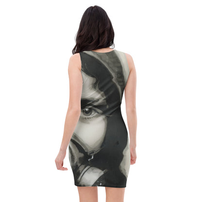 Inhale Exile design by Kirsten Blackburn on fitted bodycon dress