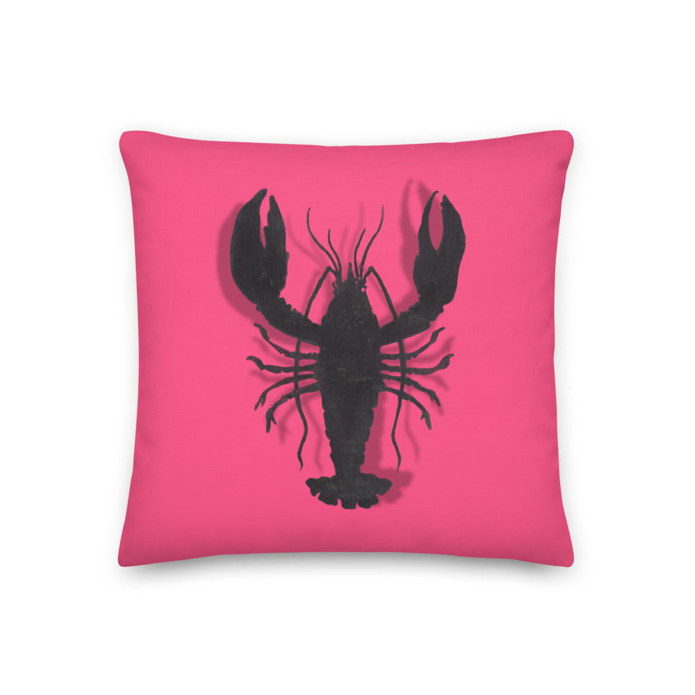 Black Lobster On Pink design by Kirsten Blackburn on 18x18 premium pillow