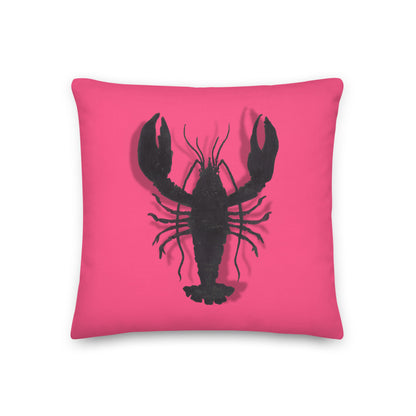 Black Lobster On Pink design by Kirsten Blackburn on 18x18 premium pillow