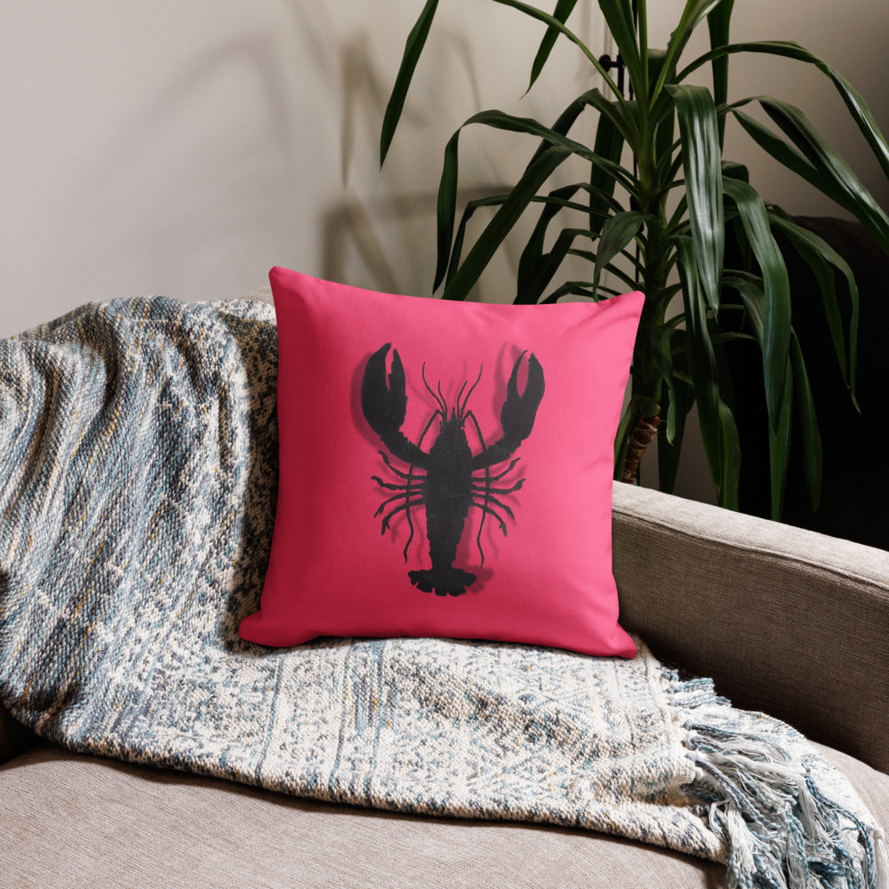 Black Lobster On Pink design by Kirsten Blackburn on 18x18 premium pillow