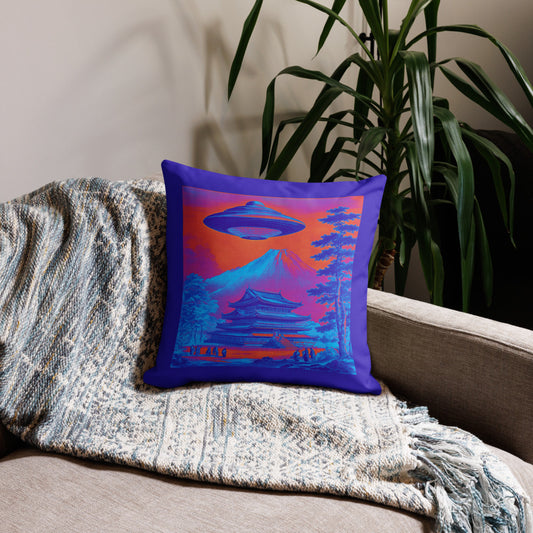 Temple UFO Psychedelic design by Kirsten Blackburn on premium pillow 18x18