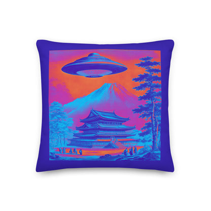 Temple UFO Psychedelic design by Kirsten Blackburn on premium pillow 18x18