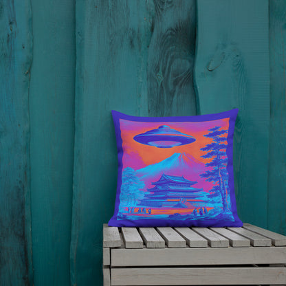 Temple UFO Psychedelic design by Kirsten Blackburn on premium pillow 18x18