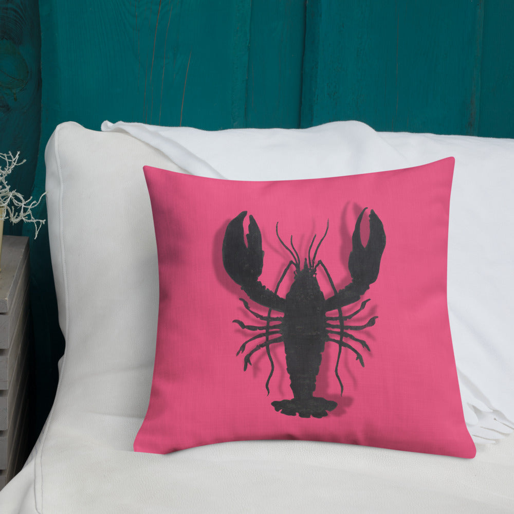 Black Lobster On Pink design by Kirsten Blackburn on 18x18 premium pillow