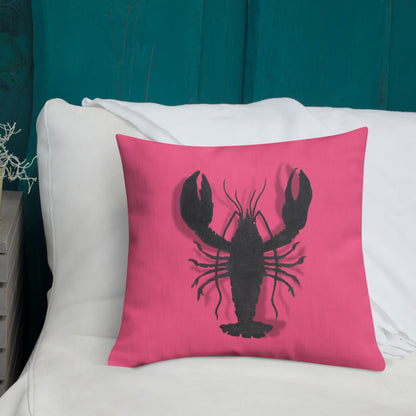 Black Lobster On Pink design by Kirsten Blackburn on 18x18 premium pillow