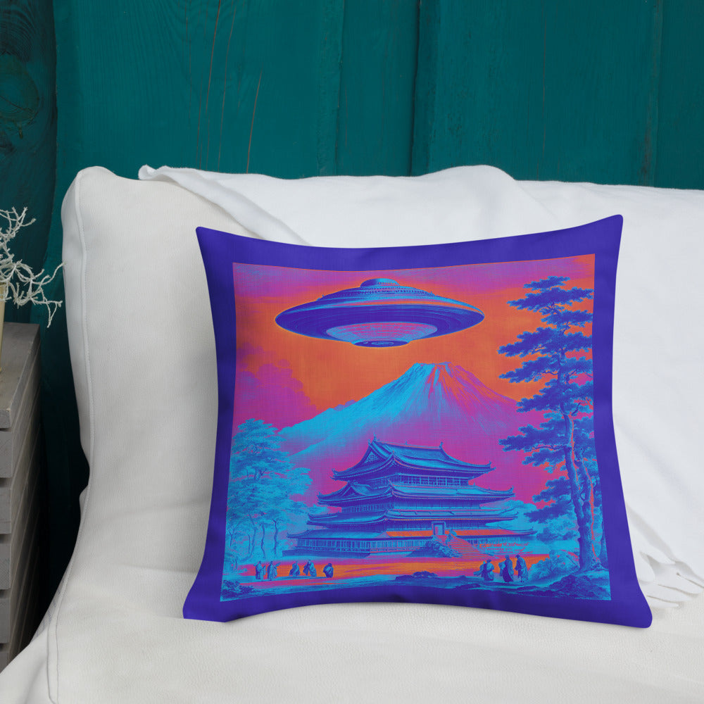 Temple UFO Psychedelic design by Kirsten Blackburn on premium pillow 18x18