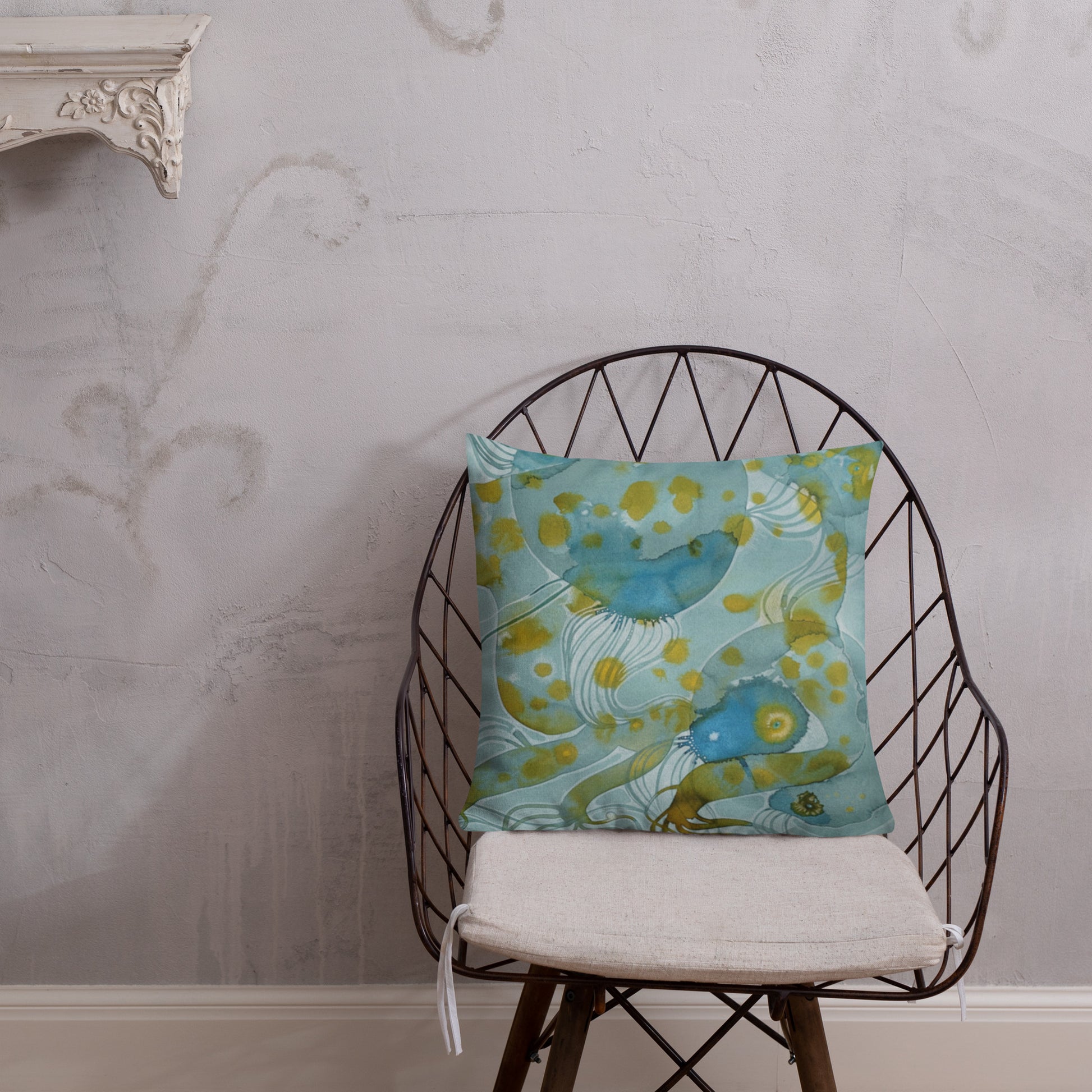 Bluewater design by Kirsten Blackburn on 18x18 inch premium decorative pillow