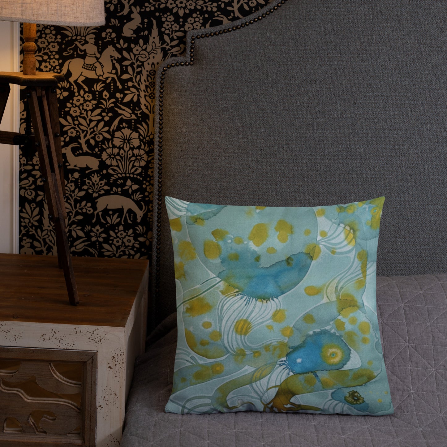 Bluewater design by Kirsten Blackburn on 18x18 inch premium decorative pillow