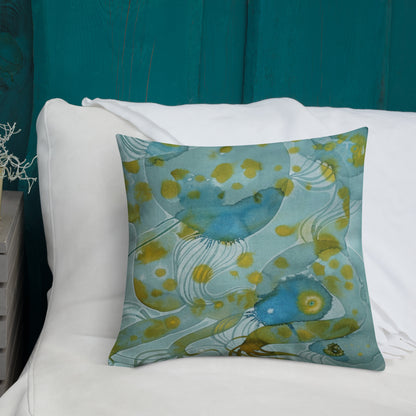 Bluewater design by Kirsten Blackburn on 18x18 inch premium decorative pillow