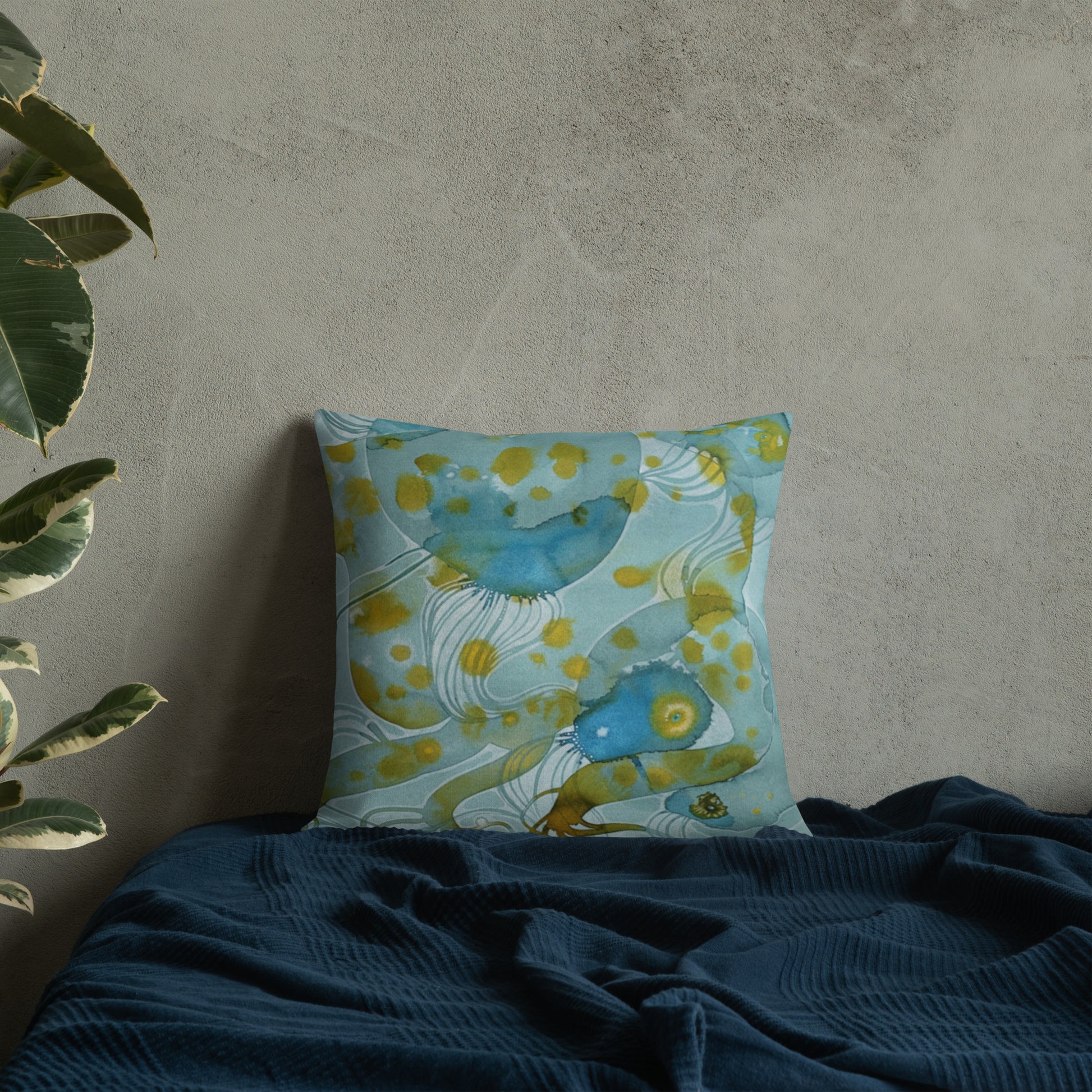 Bluewater design by Kirsten Blackburn on 18x18 inch premium decorative pillow