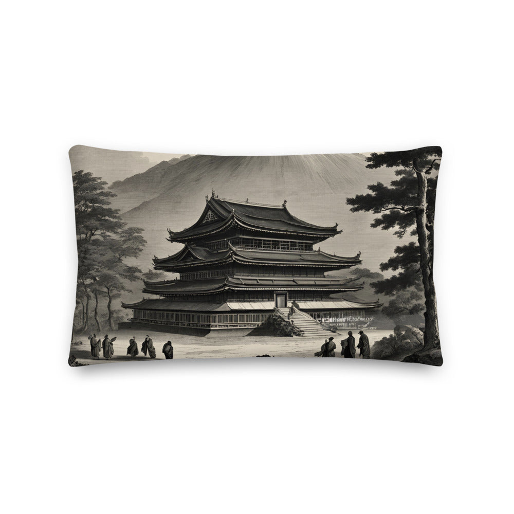 Temple UFO design by Kirsten Blackburn on premium pillow 12x20