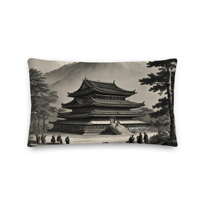 Temple UFO design by Kirsten Blackburn on premium pillow 12x20