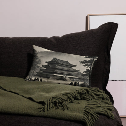Temple UFO design by Kirsten Blackburn on premium pillow 12x20