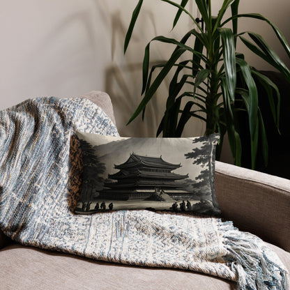 Temple UFO design by Kirsten Blackburn on premium pillow 12x20