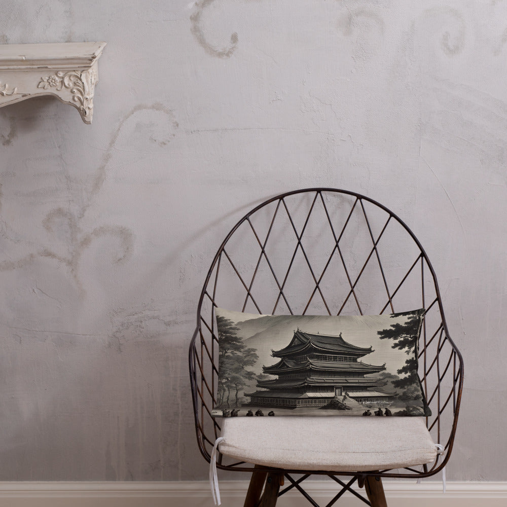 Temple UFO design by Kirsten Blackburn on premium pillow 12x20