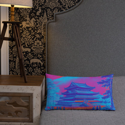 Temple UFO Psychedelic design by Kirsten Blackburn on premium pillow 12x20