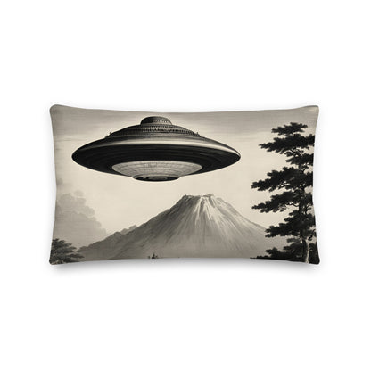 Temple UFO design by Kirsten Blackburn on premium pillow 12x20