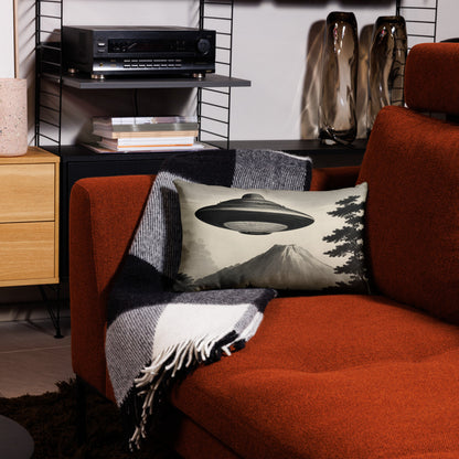 Temple UFO design by Kirsten Blackburn on premium pillow 12x20