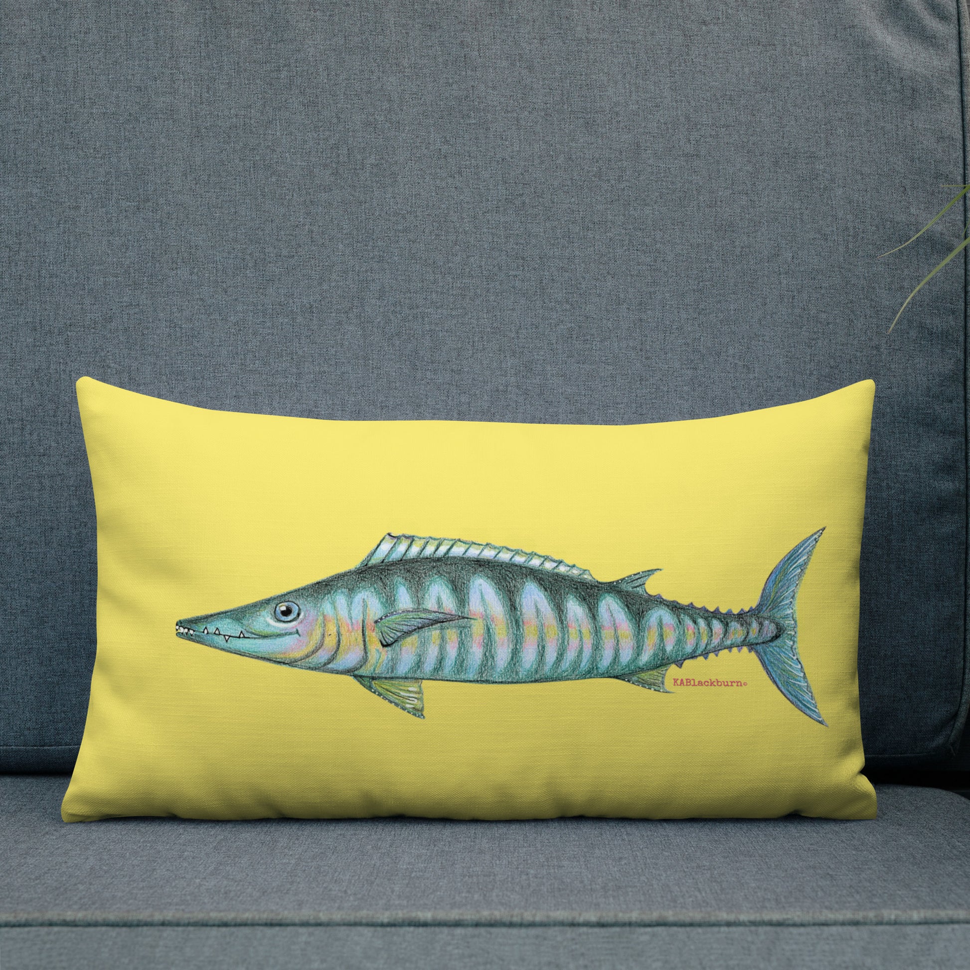 Wahoo fish design by Kirsten Blackburn on 20x12 inch premium decorative pillow