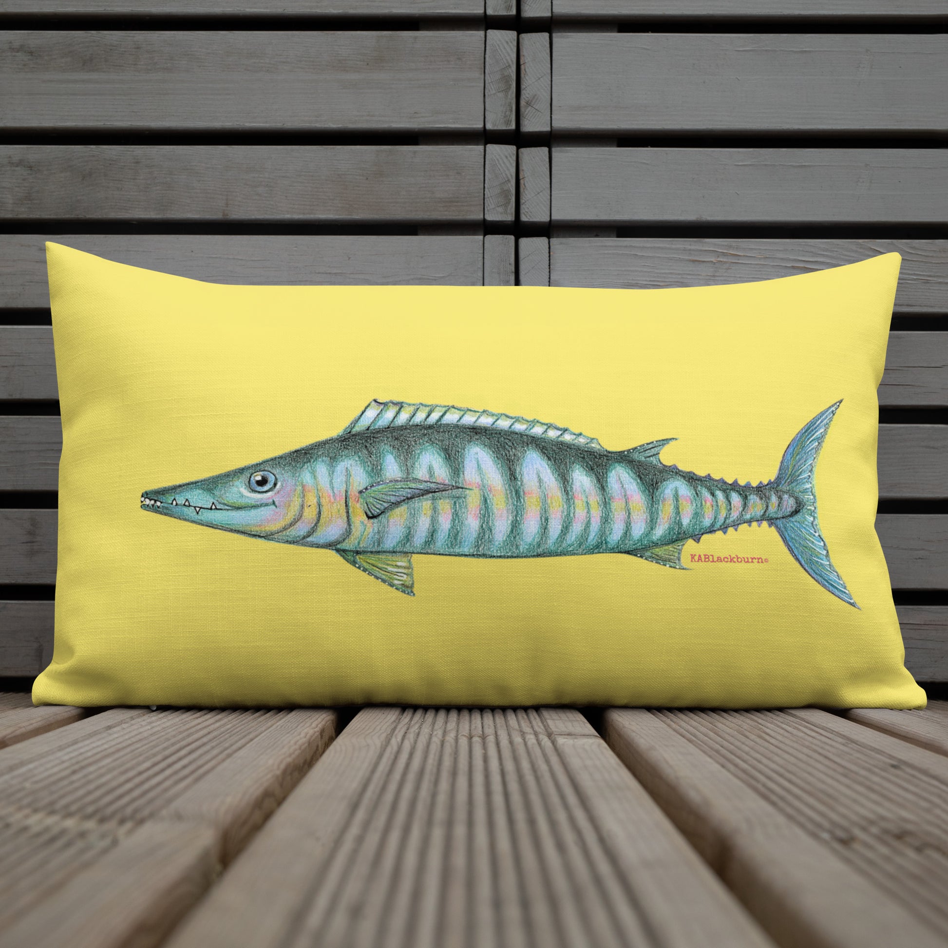 Wahoo fish design by Kirsten Blackburn on 20x12 inch premium decorative pillow