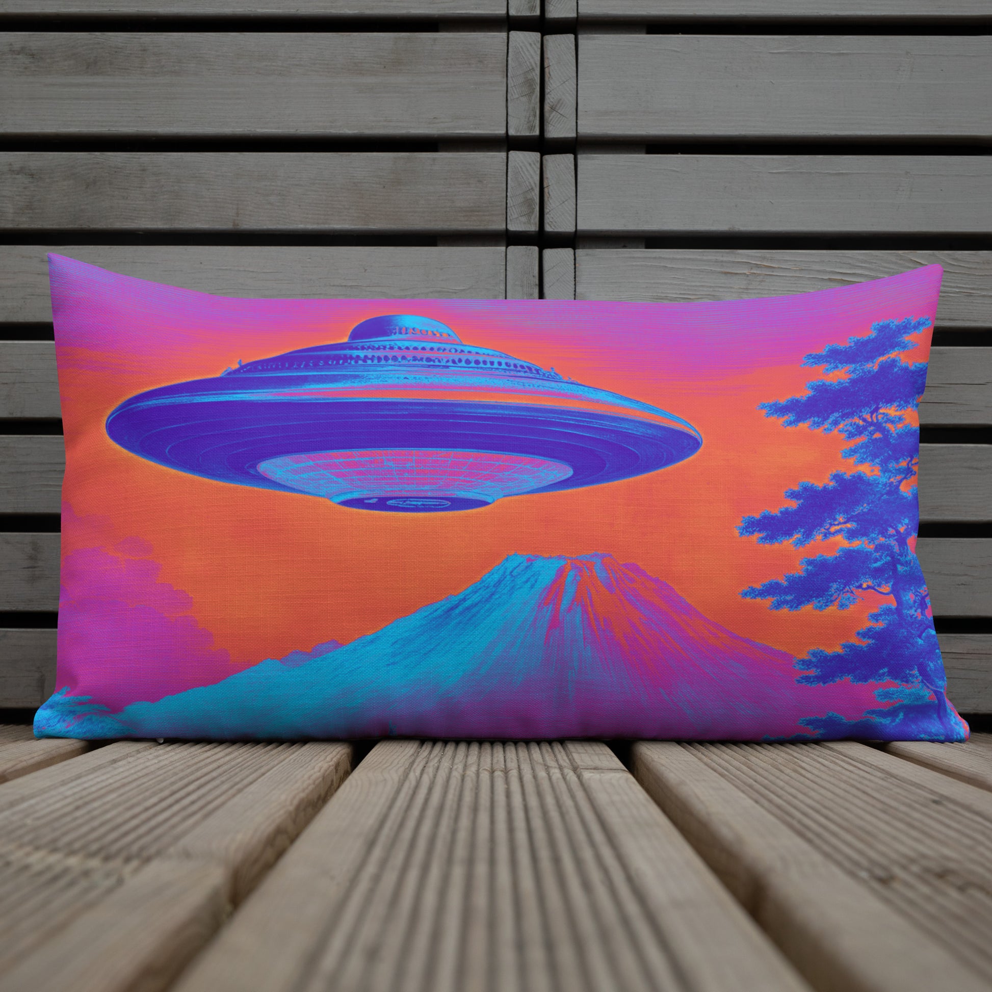 Temple UFO Psychedelic design by Kirsten Blackburn on premium pillow 12x20