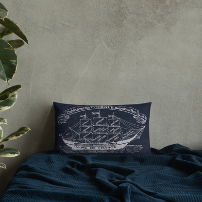 Vintage sailing ship design by Kirsten Blackburn on 20x12 inch premium decorative pillow