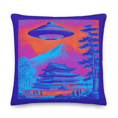 Temple UFO Psychedelic design by Kirsten Blackburn on premium pillow 22x22