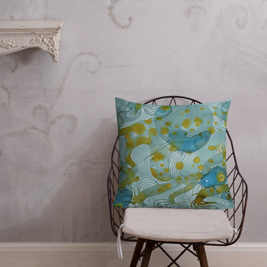 Bluewater design by Kirsten Blackburn on 22x22 inch premium decorative pillow