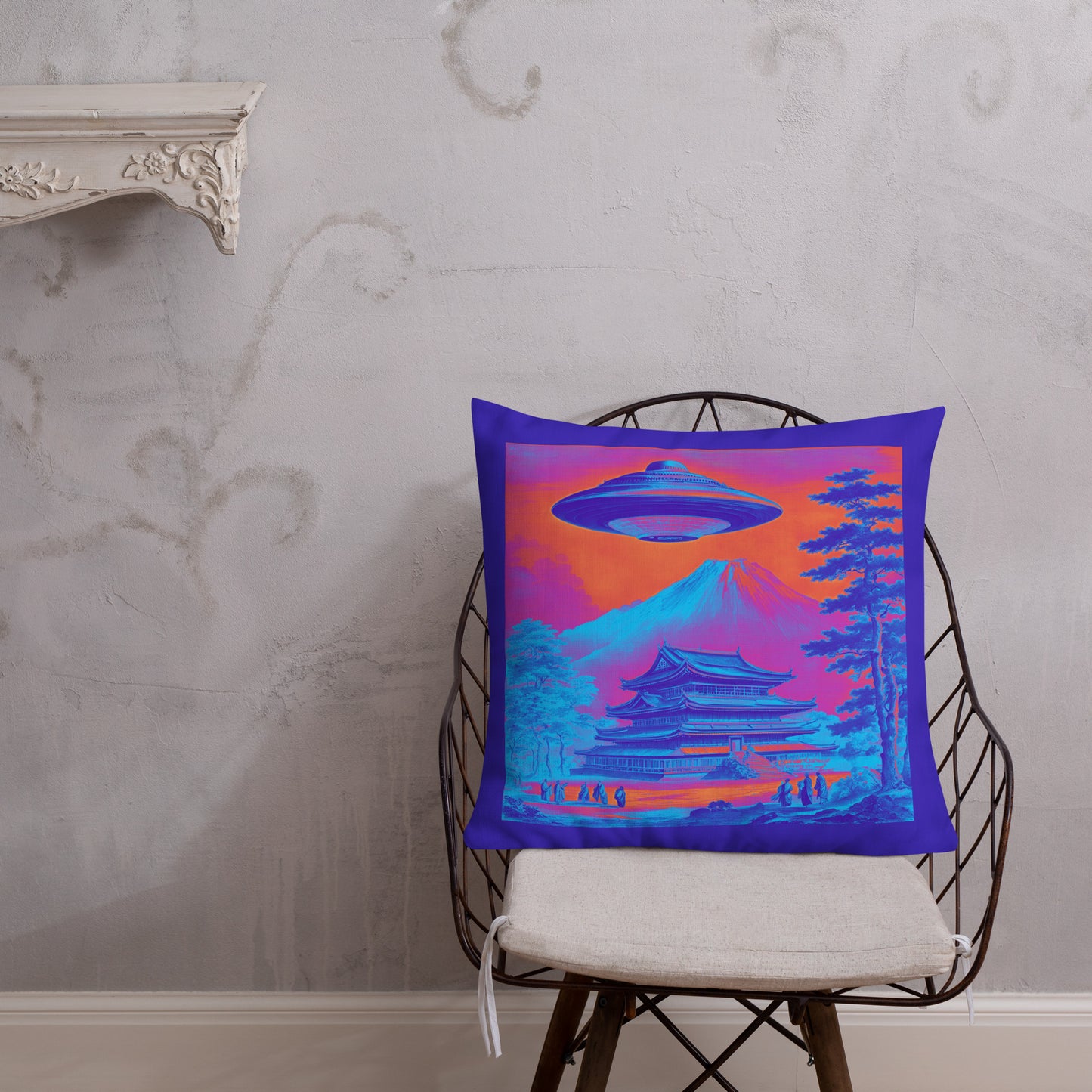 Temple UFO Psychedelic design by Kirsten Blackburn on premium pillow 22x22