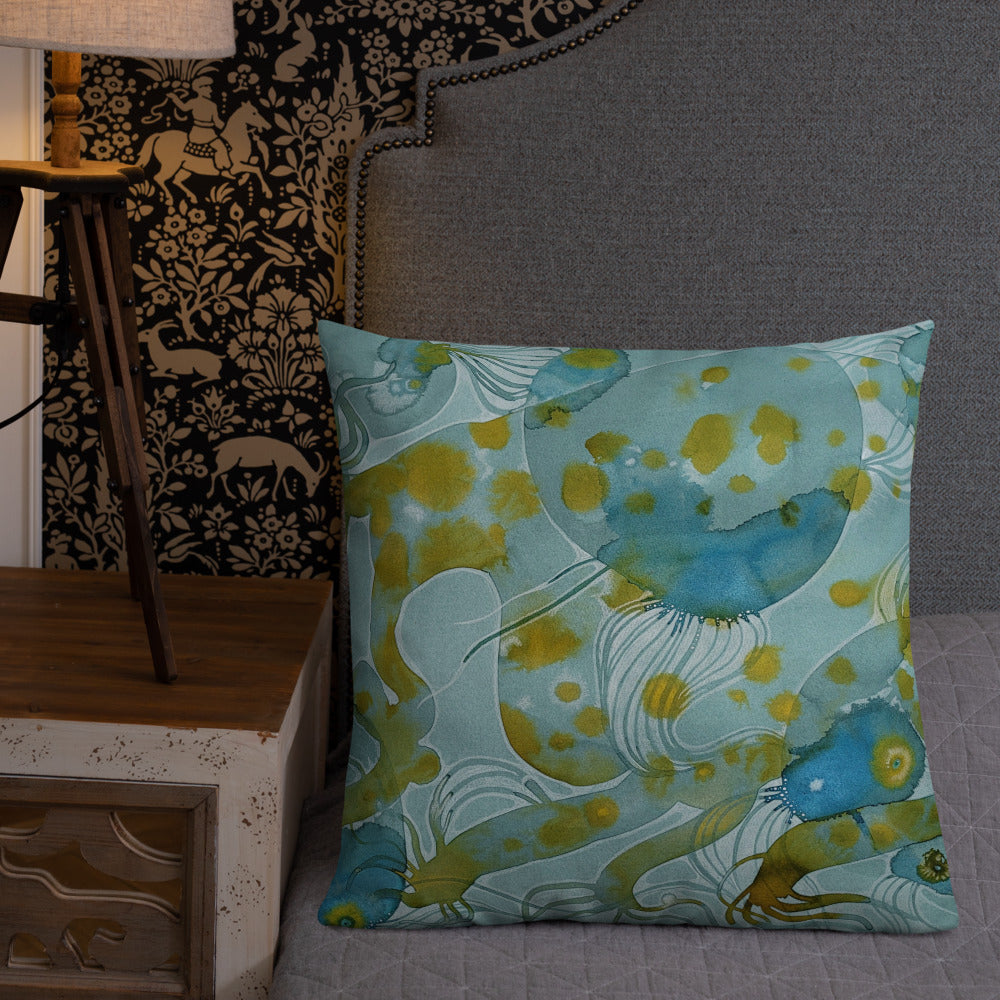 Bluewater design by Kirsten Blackburn on 22x22 inch premium decorative pillow
