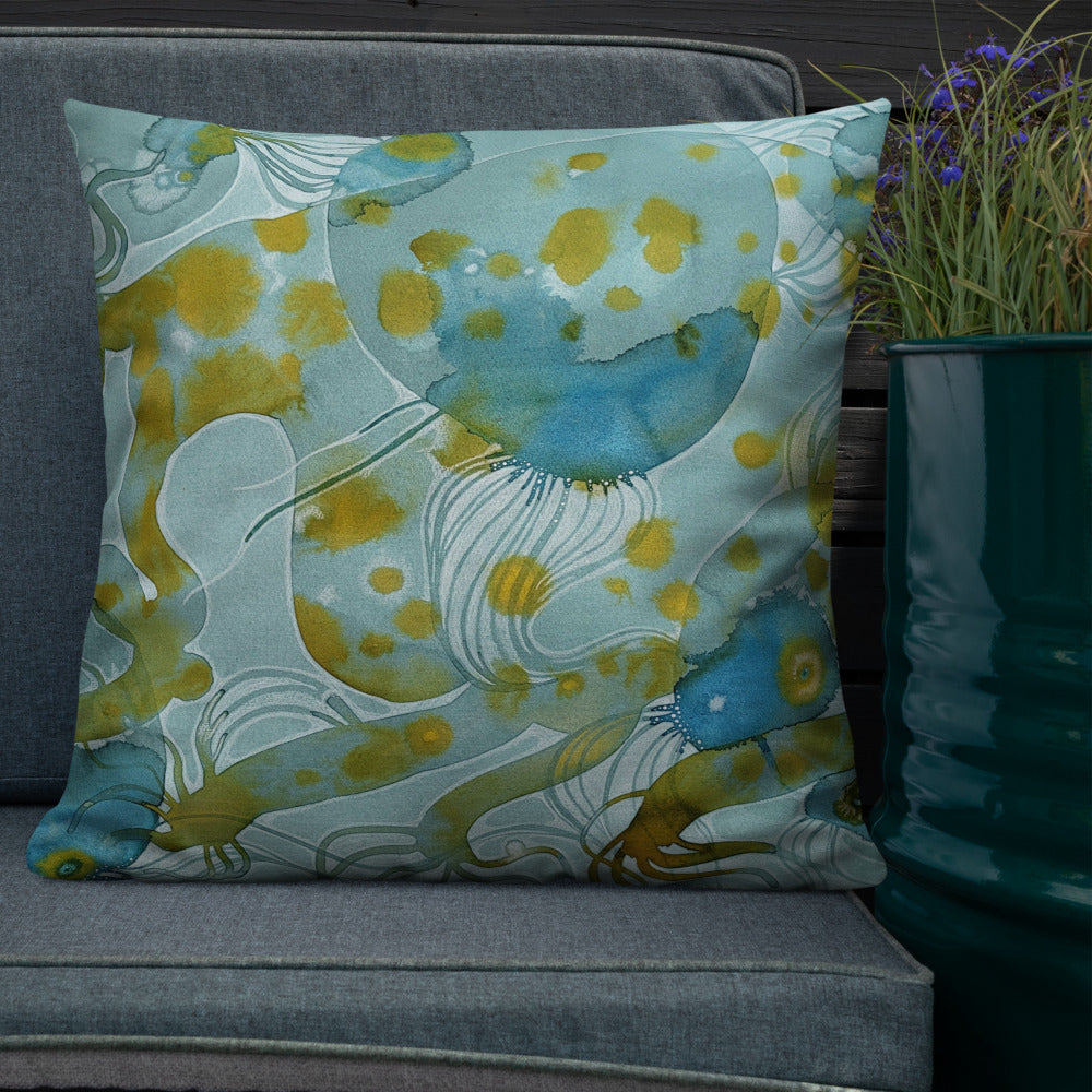 Bluewater design by Kirsten Blackburn on 22x22 inch premium decorative pillow