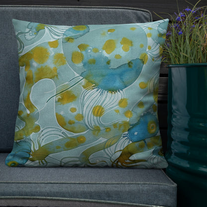 Bluewater design by Kirsten Blackburn on 22x22 inch premium decorative pillow