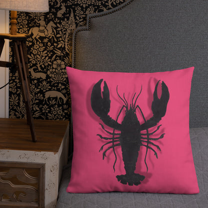 Black Lobster On Pink design by Kirsten Blackburn on 22 x22 premium pillow