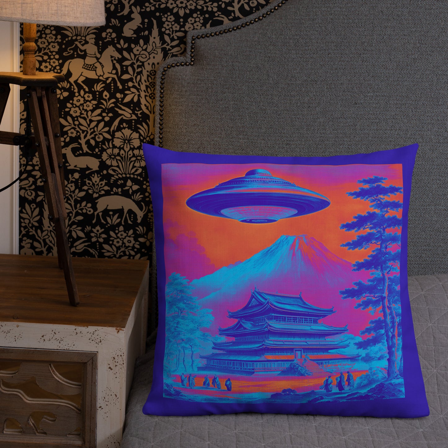 Temple UFO Psychedelic design by Kirsten Blackburn on premium pillow 22x22