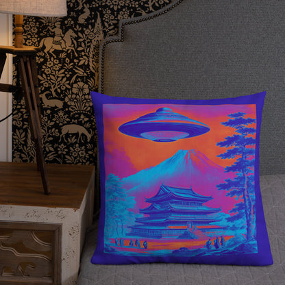 Temple UFO Psychedelic design by Kirsten Blackburn on premium pillow 22x22