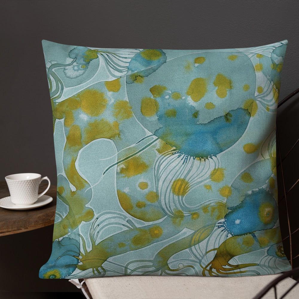 Bluewater design by Kirsten Blackburn on 22x22 inch premium decorative pillow