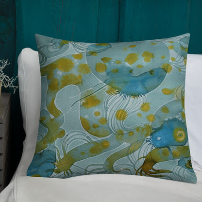 Bluewater design by Kirsten Blackburn on 22x22 inch premium decorative pillow