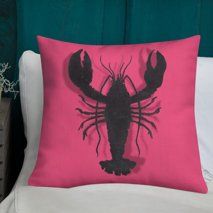 Black Lobster On Pink design by Kirsten Blackburn on 22 x22 premium pillow
