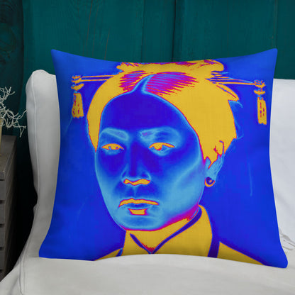 Blue Auntie design by Kirsten Blackburn on premium pillow 22x22