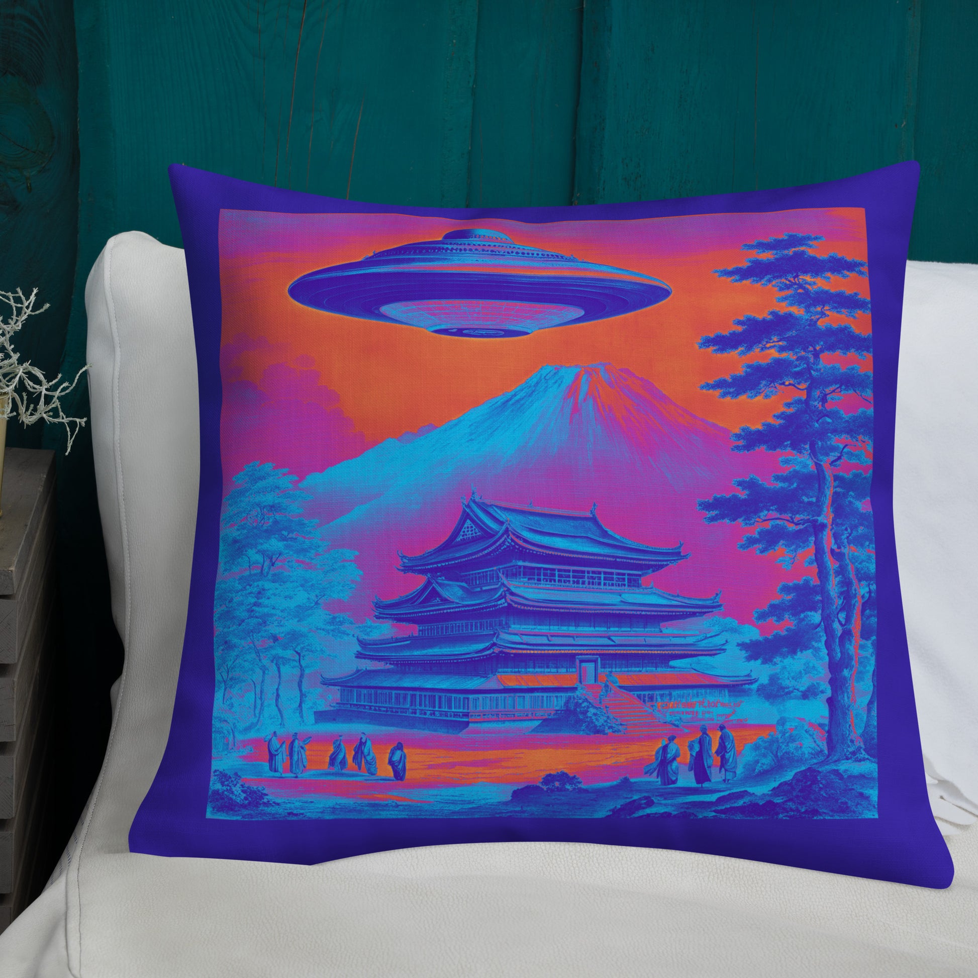 Temple UFO Psychedelic design by Kirsten Blackburn on premium pillow 22x22