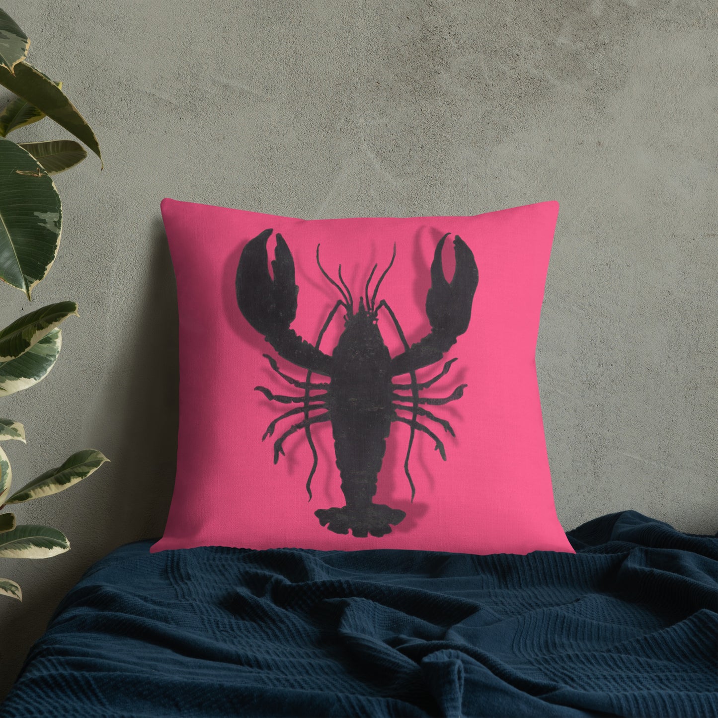 Black Lobster On Pink design by Kirsten Blackburn on 22 x22 premium pillow