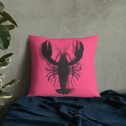 Black Lobster On Pink design by Kirsten Blackburn on 22 x22 premium pillow