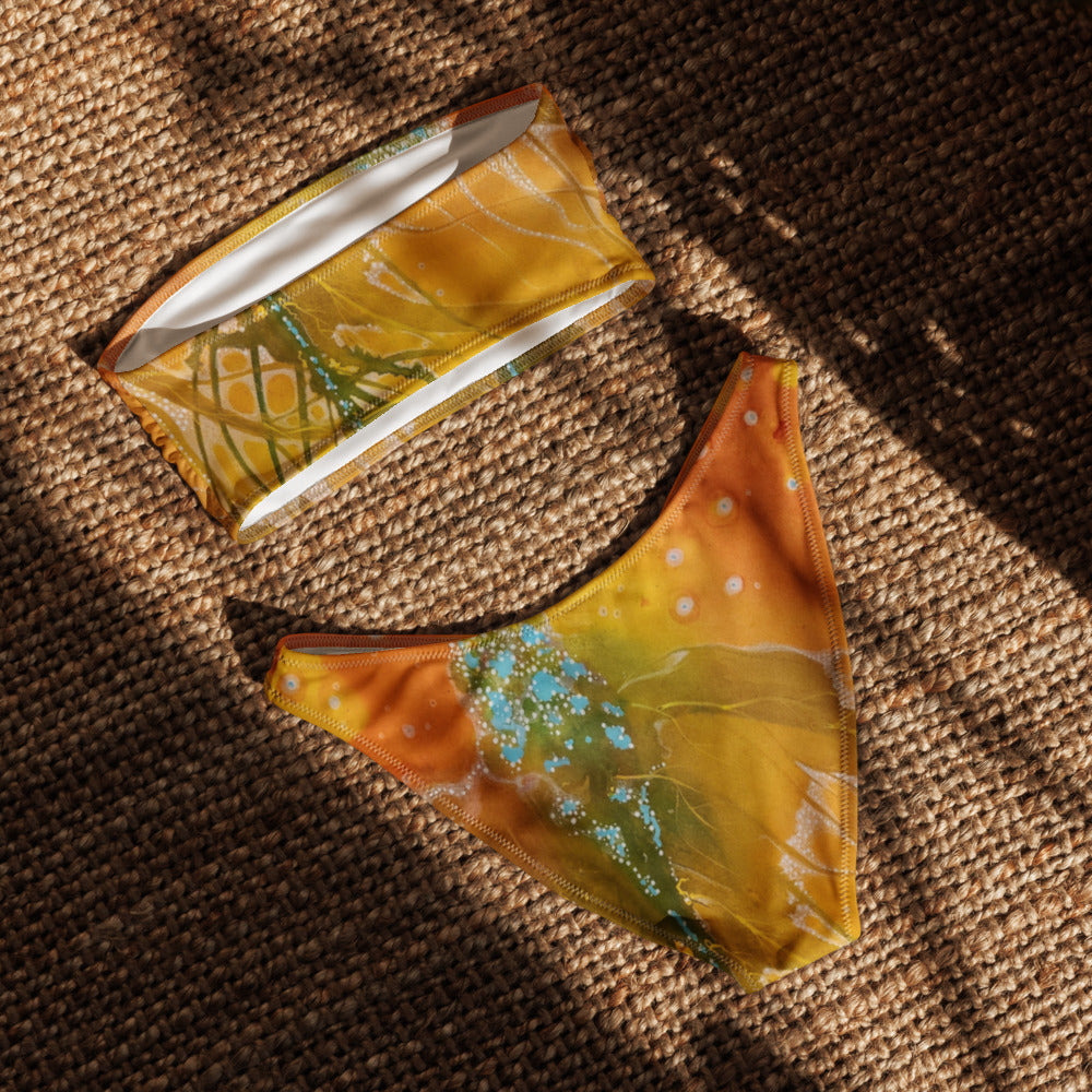 Ocean Bloom design by Kirsten Blackburn on recycled eco-friendly bandeau bikini set