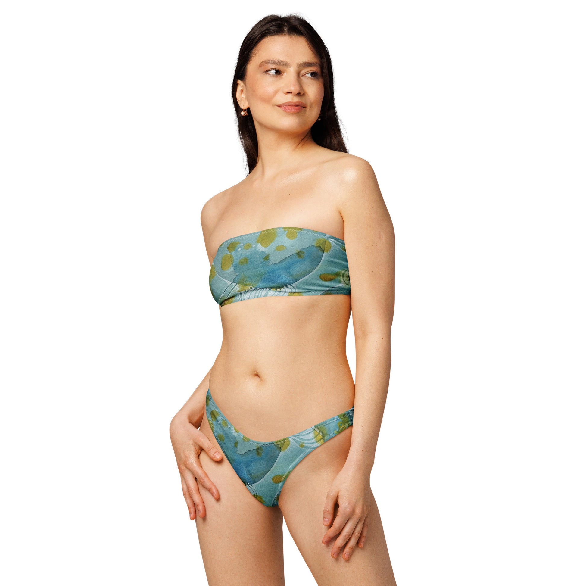 Blue Water design by Kirsten Blackburn on recycled eco-friendly bandeau bikini set