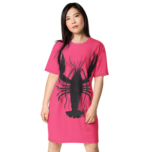 Black Lobster Pink design by Kirsten Blackburn on casual t-shirt dress